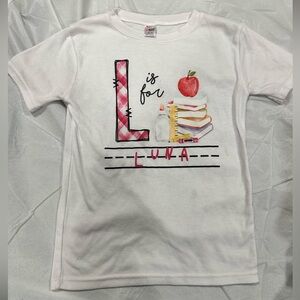 L is for Luna white graphic tee 5T short sleeve back to school custom shirt